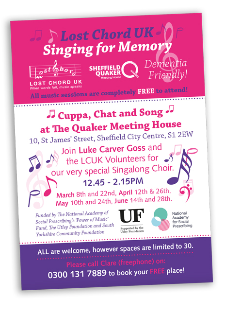 Singing for Memory events flyer – Sheffield Quaker Meeting House